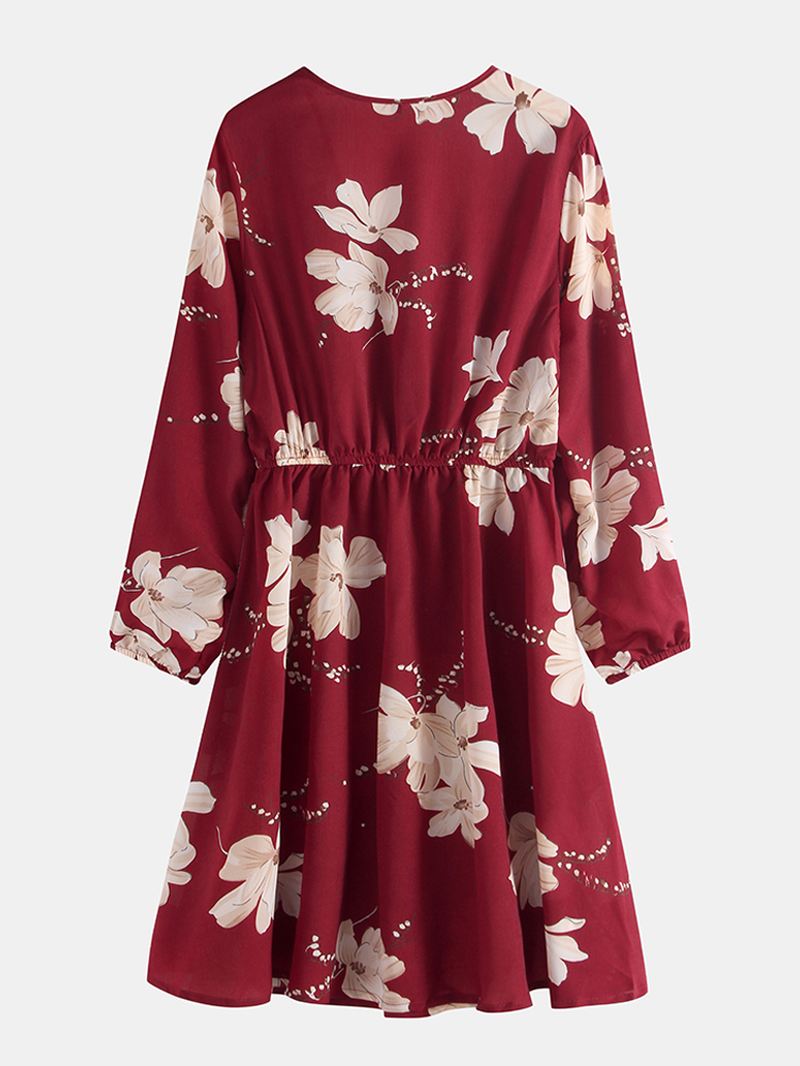Kvinder Langærmet V-hals Blomsterprint Mini Kjole