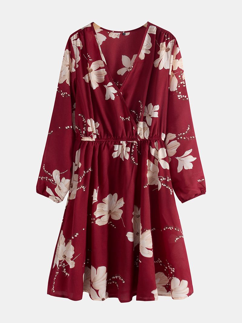 Kvinder Langærmet V-hals Blomsterprint Mini Kjole
