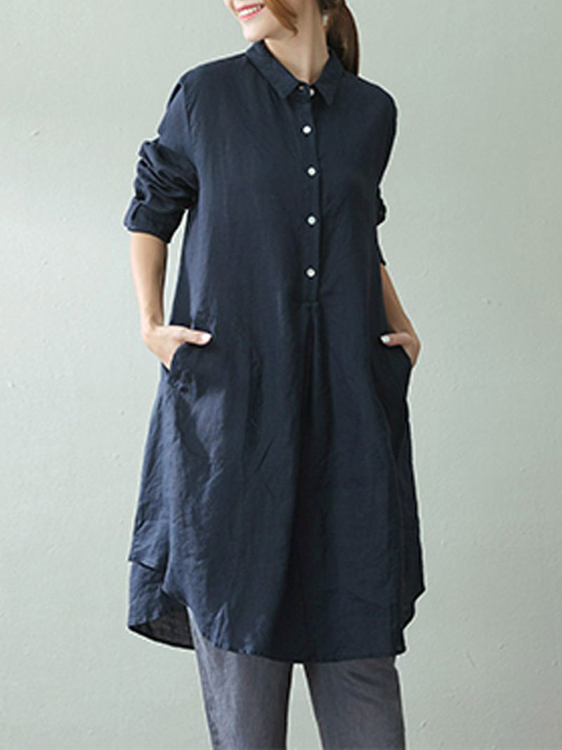 Kvinder Lapel Shirt Kjole
