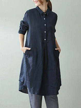Kvinder Lapel Shirt Kjole