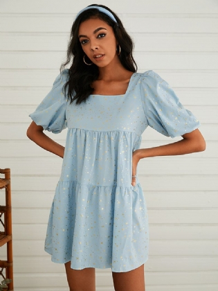 Kvinder Star Med Tryk Firkantet Hals Tilbage Lace-up Layered Kortærmet Mini Kjole