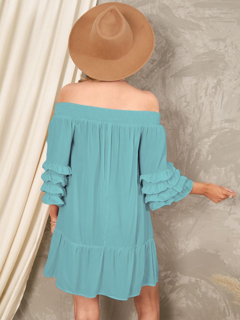 Off Shoulder Pleats Solide Afslappede Minikjoler Til Kvinder