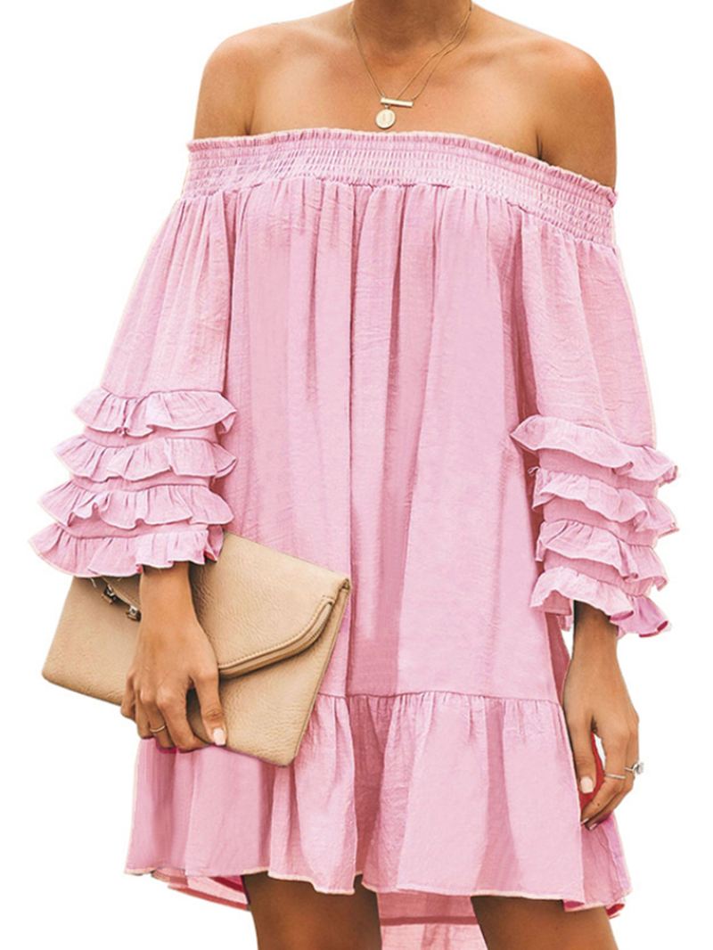 Off Shoulder Pleats Solide Afslappede Minikjoler Til Kvinder