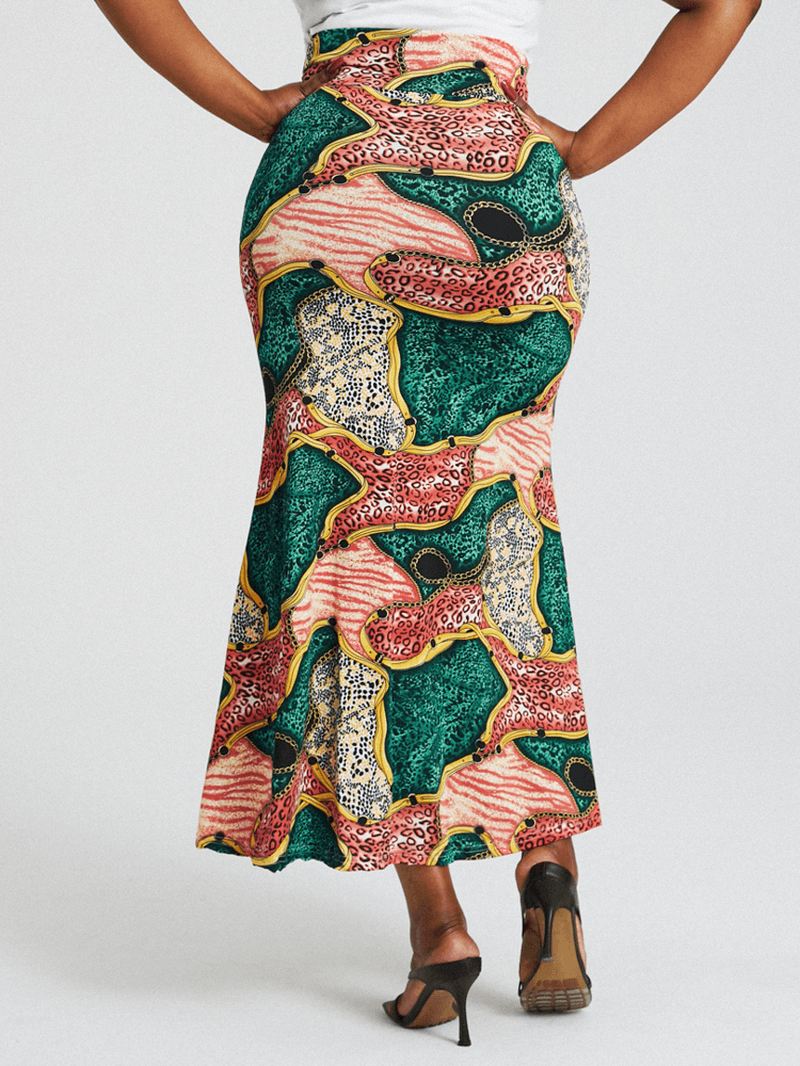 Afrikansk Stil Etnisk Med Tryk Balder Høj Talje Bodycon Lang Nederdel