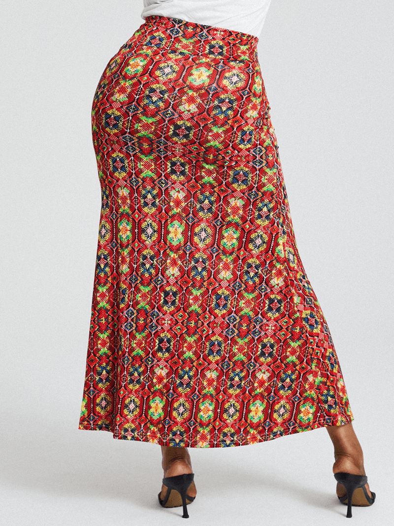 Afrikansk Stil Etnisk Med Tryk Balder Høj Talje Bodycon Lang Nederdel