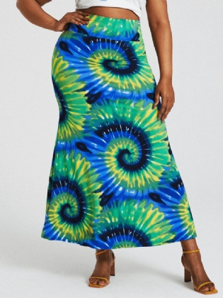 Bohemia Tie Dye Med Tryk Højtaljede Balder Bodycon Lang Nederdel