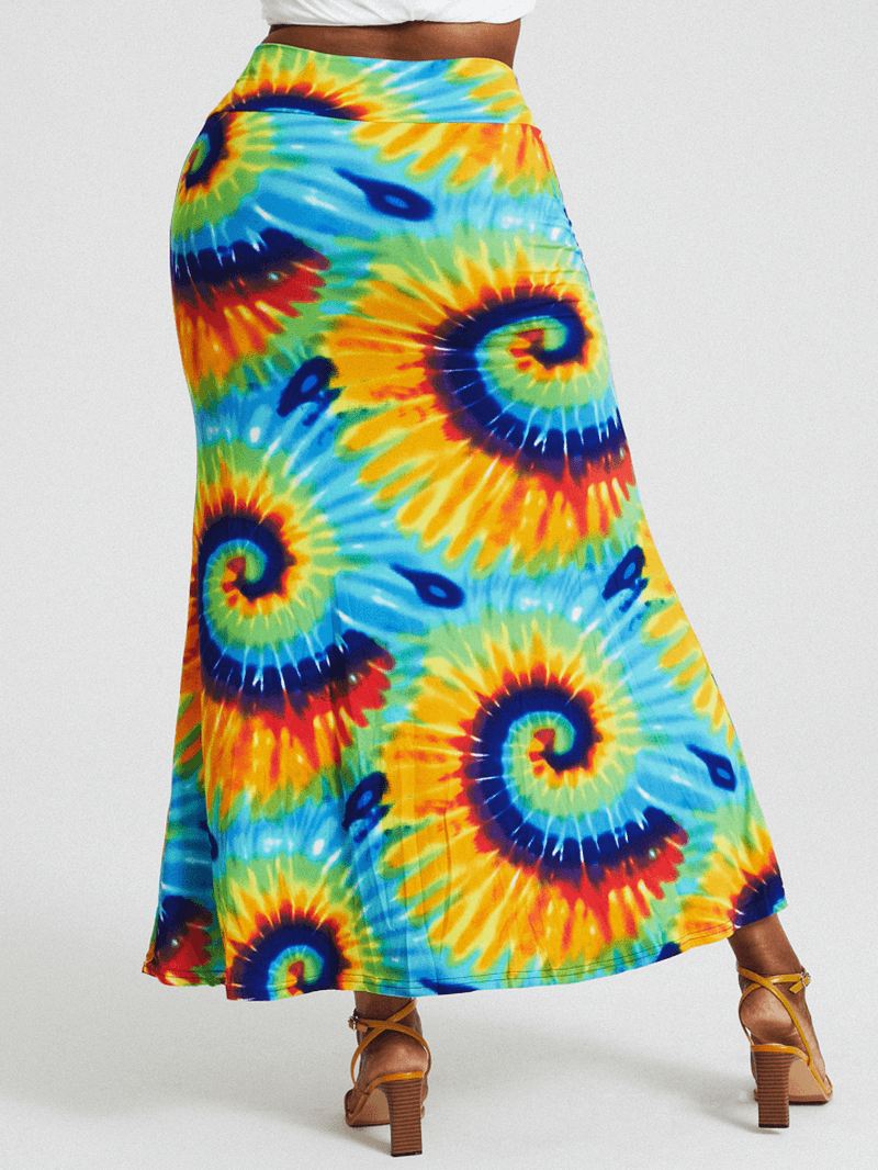 Bohemia Tie Dye Med Tryk Højtaljede Balder Bodycon Lang Nederdel