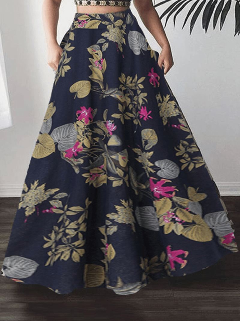 Kvinder 100% Bomuld Plante Blomsterprint Højtalje Bohemia Maxi-nederdele