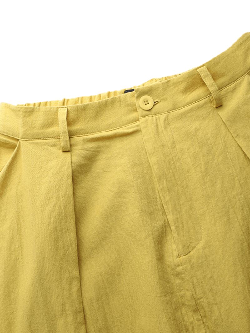 Kvinder Bomuld Høj Elastisk Talje Sidelomme Lynlås Solid Casual Nederdele