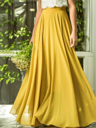 Kvinder Ensfarvede Elegante Lange Mesh-nederdele