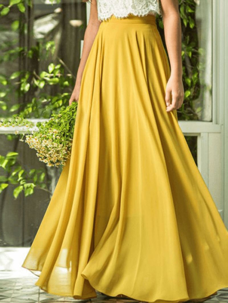 Kvinder Ensfarvede Elegante Lange Mesh-nederdele