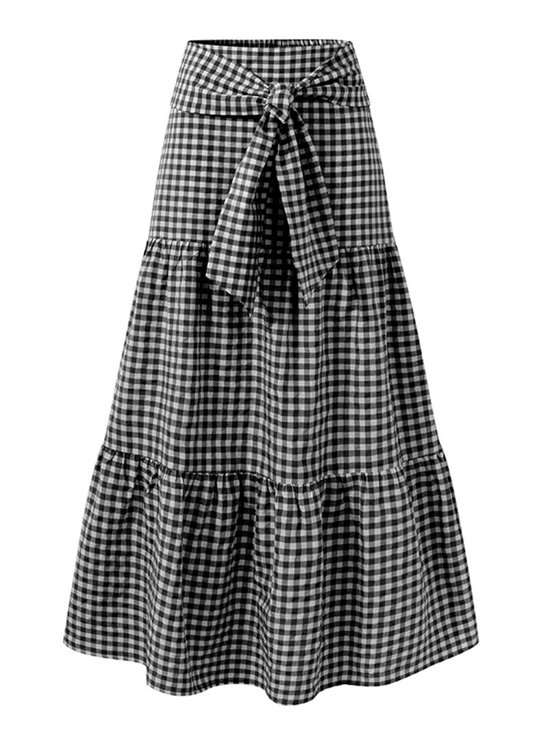 Kvinder Plaid Plisseret Lace-up Elastiske Talje Swing Nederdele