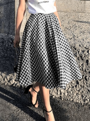 Kvinder Plaid Plisseret Splejset Løse Casual Leisure Nederdele