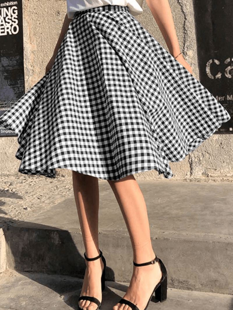 Kvinder Plaid Plisseret Splejset Løse Casual Leisure Nederdele