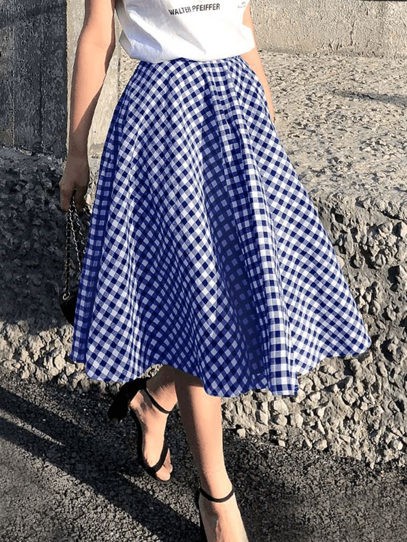 Kvinder Plaid Plisseret Splejset Løse Casual Leisure Nederdele