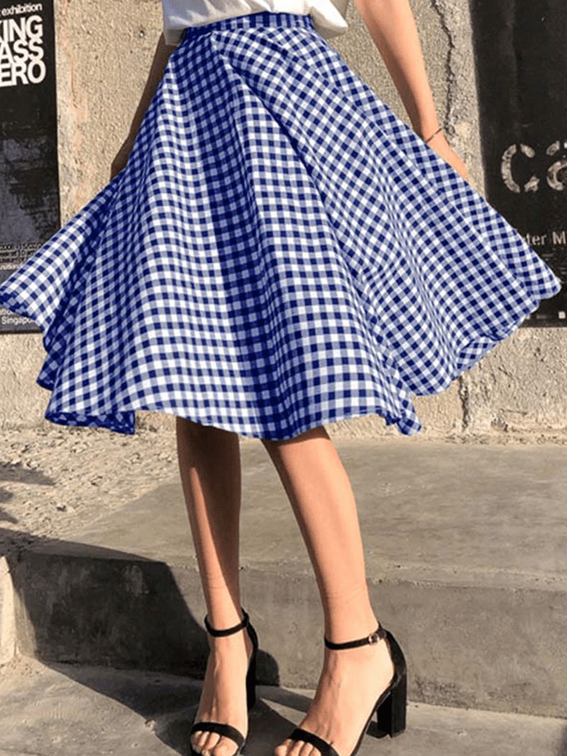 Kvinder Plaid Plisseret Splejset Løse Casual Leisure Nederdele