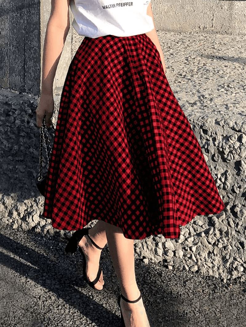 Kvinder Plaid Plisseret Splejset Løse Casual Leisure Nederdele