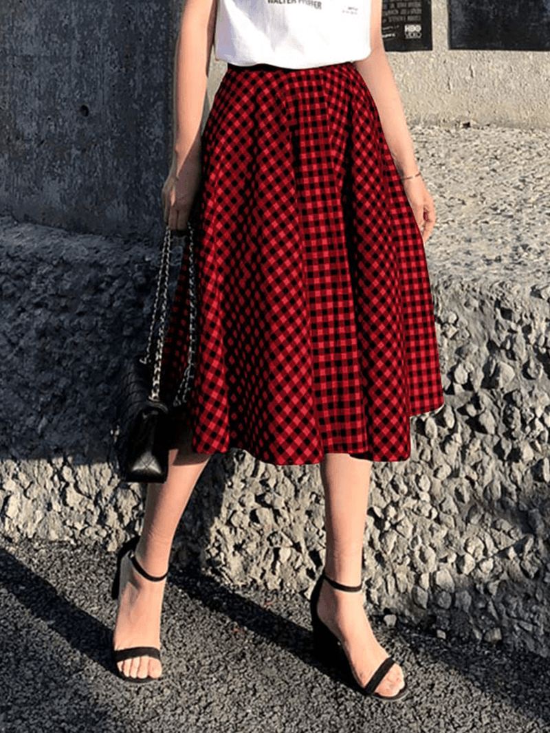 Kvinder Plaid Plisseret Splejset Løse Casual Leisure Nederdele