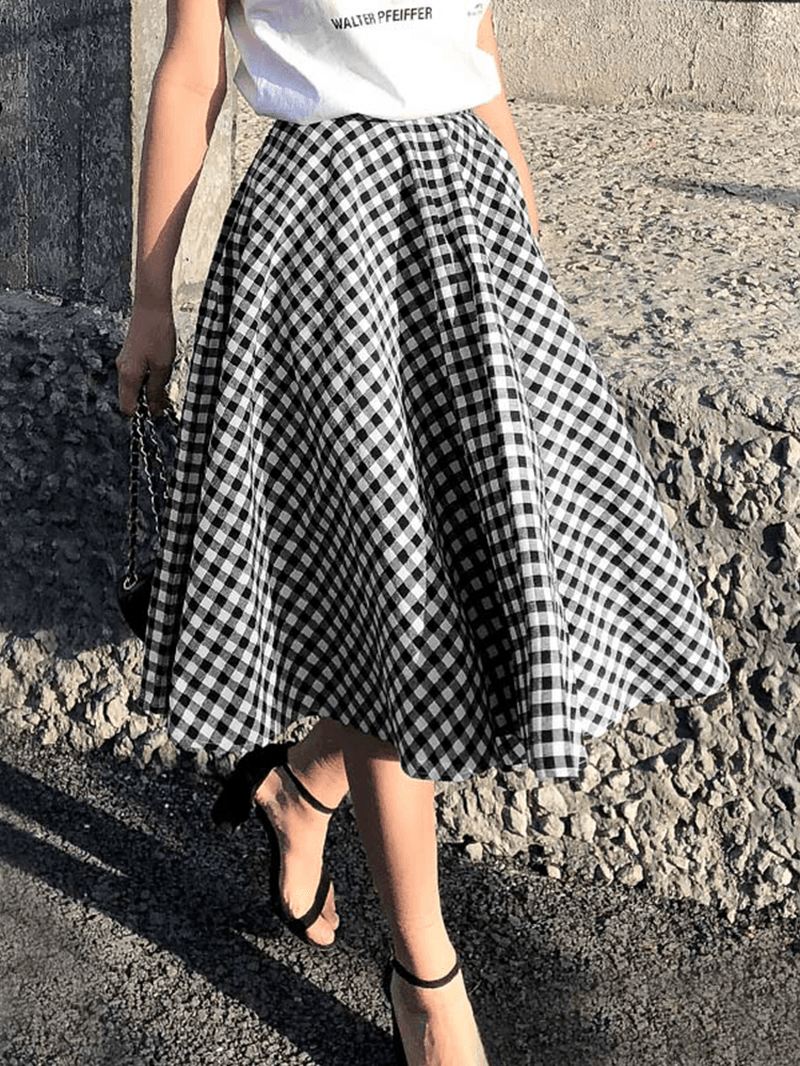 Kvinder Plaid Plisseret Splejset Løse Casual Leisure Nederdele