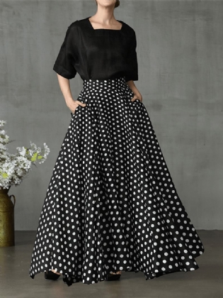 Kvinder Polka Dot Med Tryk Løse Store Swing Sidelommer Casual Lang Nederdel
