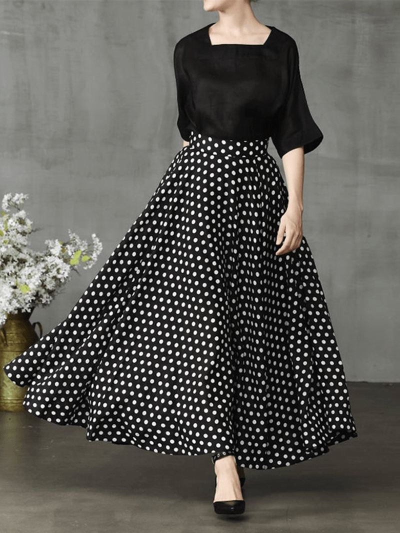 Kvinder Polka Dot Med Tryk Løse Store Swing Sidelommer Casual Lang Nederdel