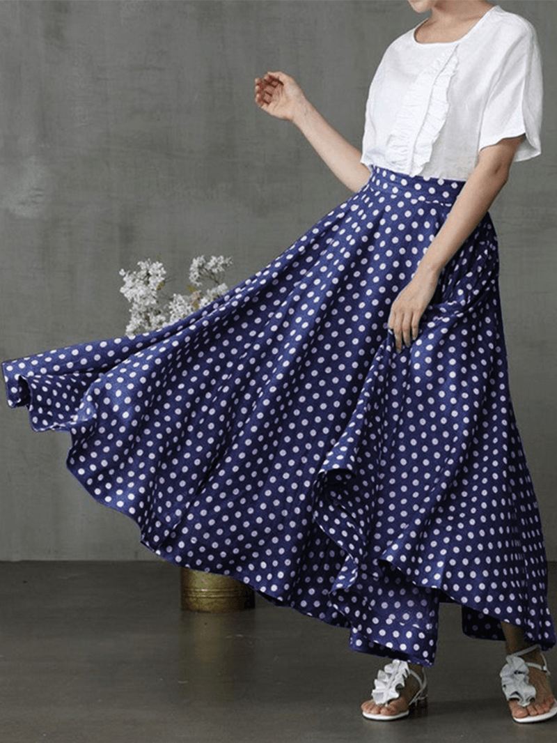 Kvinder Polka Dot Med Tryk Løse Store Swing Sidelommer Casual Lang Nederdel