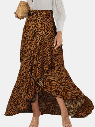 Kvinder Zebra Med Tryk Asymmetrisk Flæse Knotted Casual Højtalje Nederdele