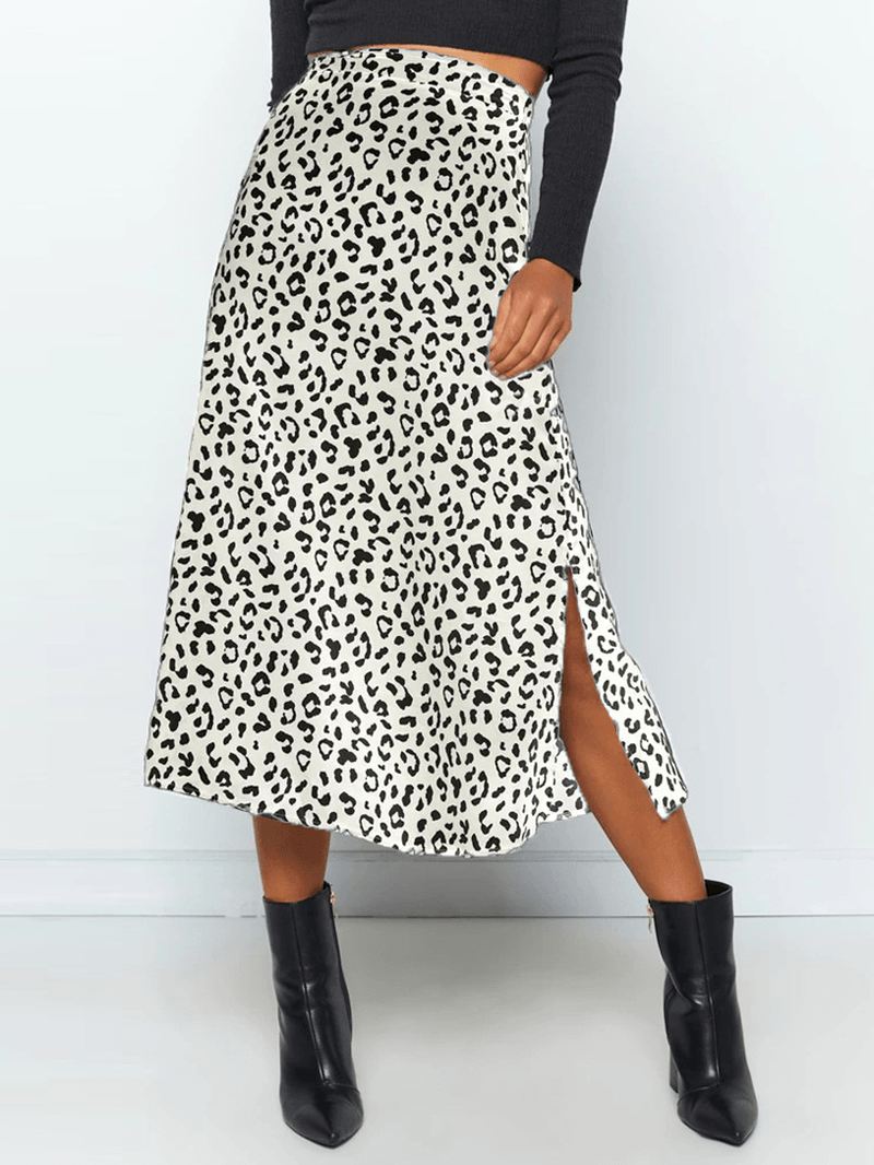 Leopardprint Sidesplit Højtalje Slanke Nederdele