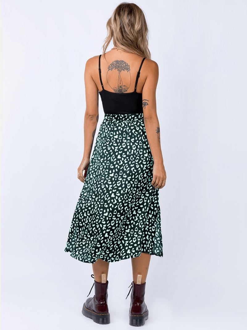 Leopardprint Sidesplit Højtalje Slanke Nederdele