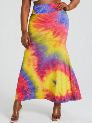 Tie Dye Med Tryk Højtaljede Balder Bodycon Lang Nederdel