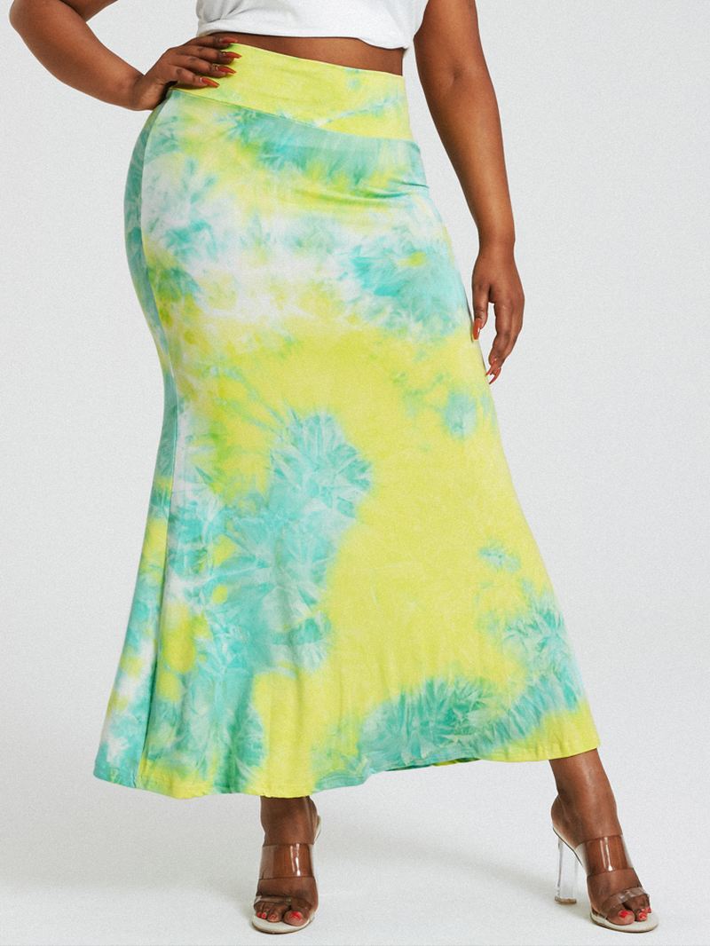 Tie Dye Med Tryk Højtaljede Balder Bodycon Lang Nederdel