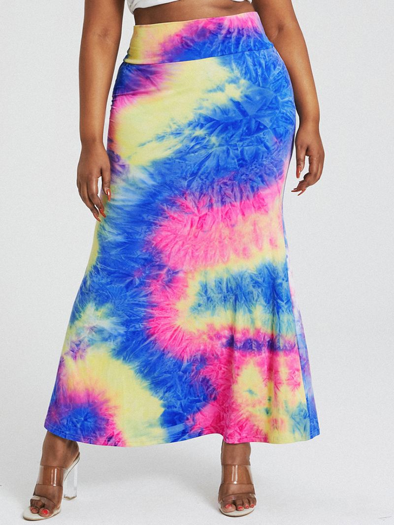 Tie Dye Med Tryk Højtaljede Balder Bodycon Lang Nederdel