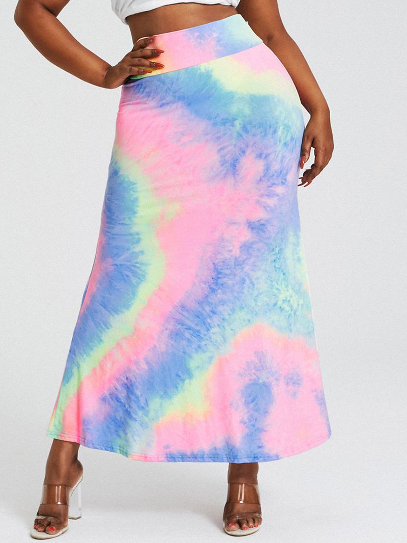 Tie Dye Med Tryk Højtaljede Balder Bodycon Lang Nederdel