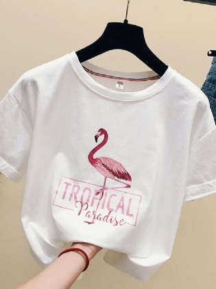 Animal Letter Med Tryk Kvinder Kortærmet Casual T-shirt