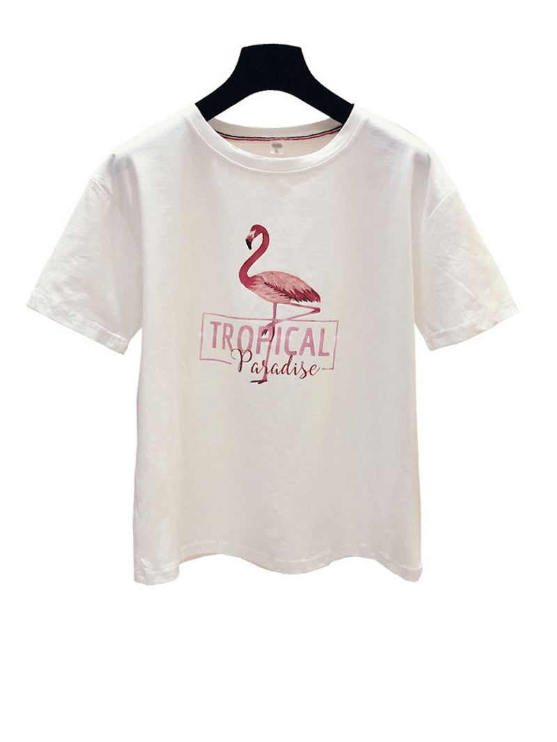 Animal Letter Med Tryk Kvinder Kortærmet Casual T-shirt