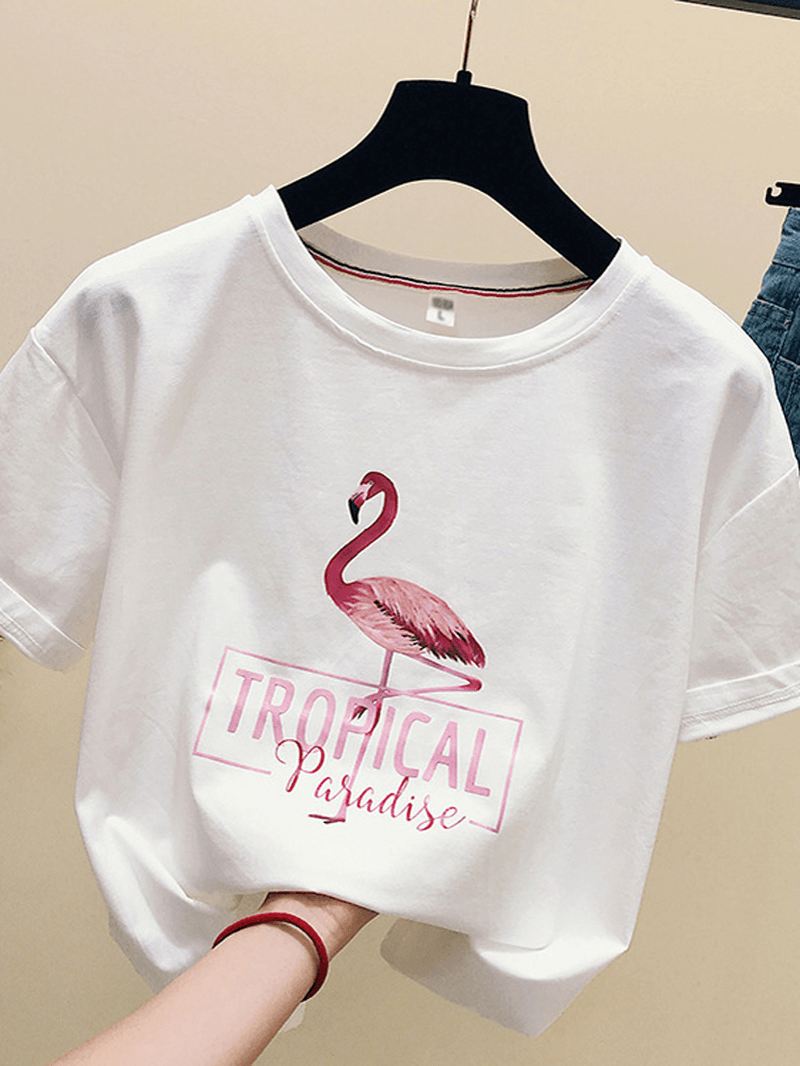 Animal Letter Med Tryk Kvinder Kortærmet Casual T-shirt