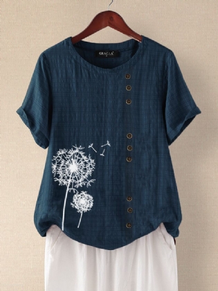 Blomsterprint Plaid Kortærmet Overhead O-hals Afslappet T-shirt