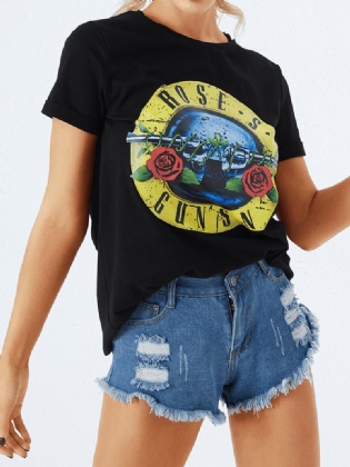 Blomsterprint Rund Hals Kortærmede Afslappede Korte T-shirts