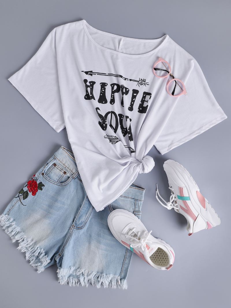 Casual Letter Med Tryk Rundhalset Kortærmede T-shirts