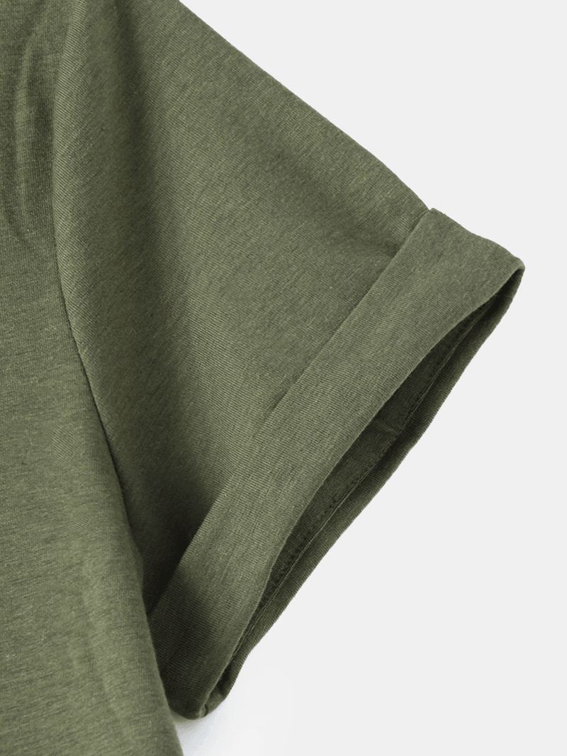 Ensfarvet O-hals Knap Kortærmet Afslappet T-shirt Til Kvinder