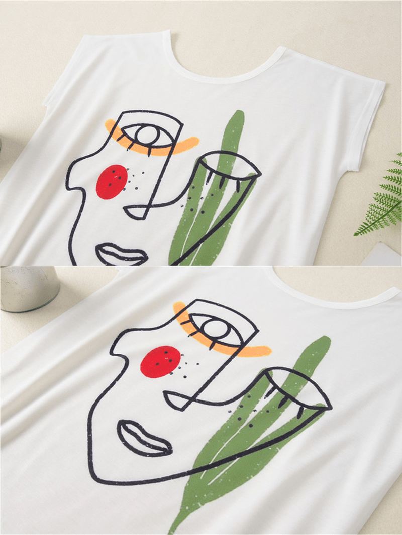Kvinder Casual Graffiti Med Tryk Hvid Wild Tank Top Løse T-shirts