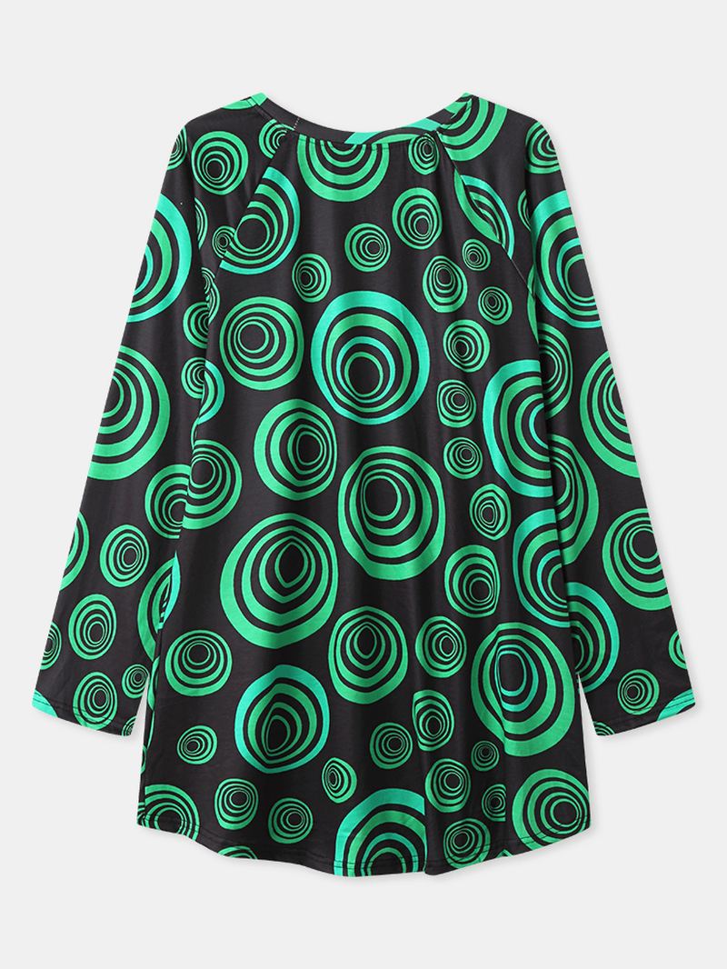 Kvinder Circle Med Tryk Rund Hals Drop Shoulder Langærmet Løs T-shirt