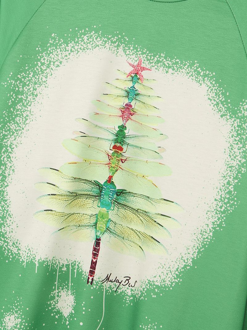 Kvinder Jul Dragonfly Tree Med Tryk Langærmet Casual T-shirt