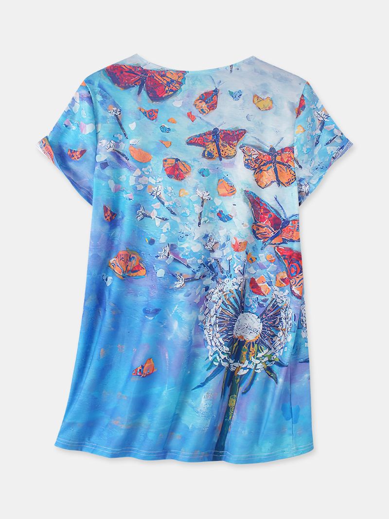 Kvinder Over Hele Sommerfugleprint V-hals Afslappede Kortærmede T-shirts