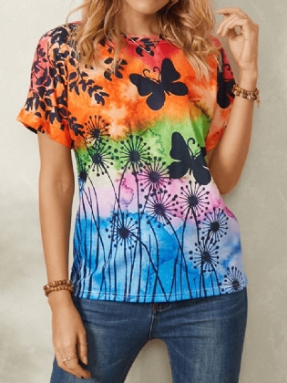 Kvinder Overalt Butterfly Med Tryk Rundhals Casual Kortærmede T-shirts