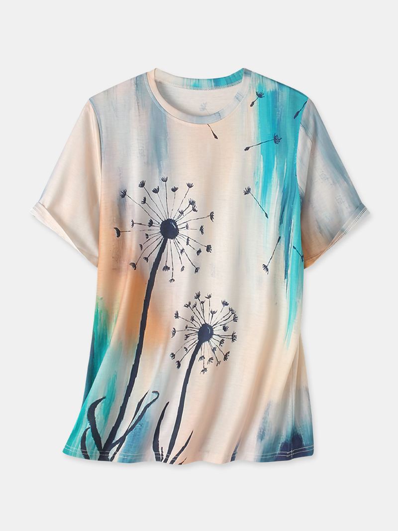 Kvinder Plant Ombre Med Tryk Rundhalset Casual Kortærmede T-shirts