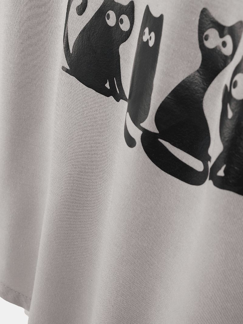 Kvinder Tegneserie Sød Kat Slogan Med Tryk V-hals Buet Kant Kortærmet T-shirt