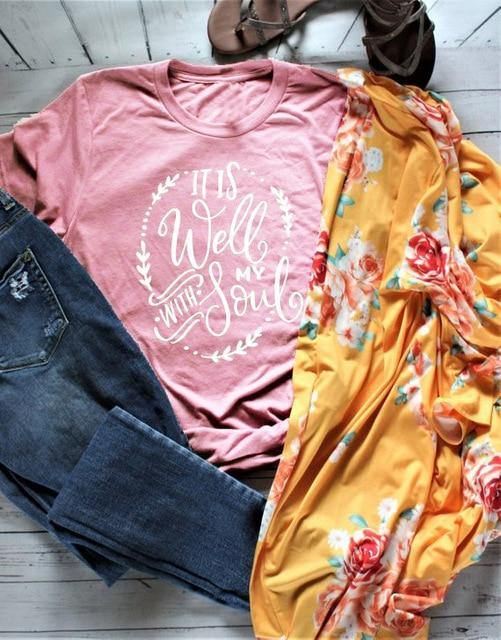 Kvinders It Is Well With My Soul Kortærmet T-shirt Gul Skjorte Camiseta Rosa Feminina Art Toppe