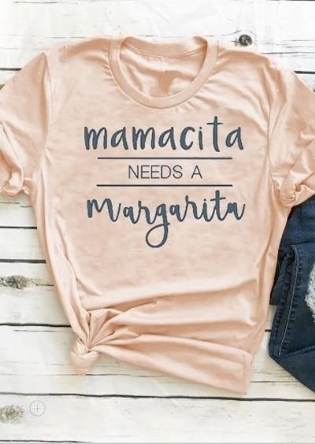 Mode T-shirt Til Kvinder Sommer Afslappet Kortærmet T-shirt Mamacita Needs A Margarita Letter Med Tryk T-shirt Lady Top Tee