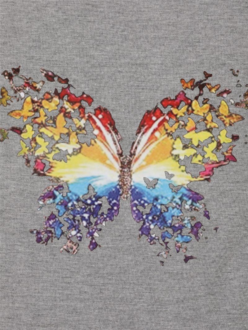 Sommerfugle Med Tryk Rund Hals Kortærmede Sommer Vilde Casual T-shirts